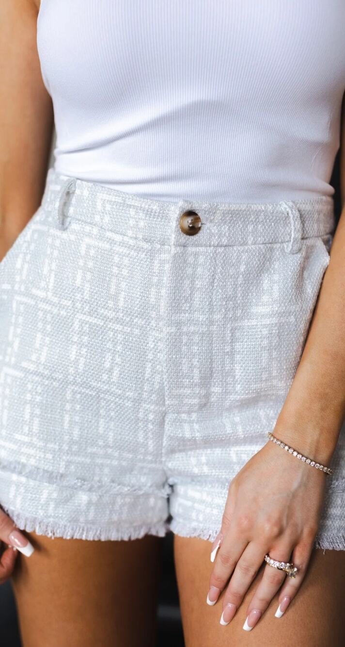 Le Lis Gray Plaid Tweed High Rise Waisted Fringed Shorts Women's Size Small